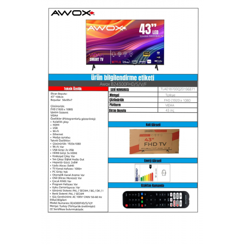 AWOX B244300FHD 43 İNÇ LED TV